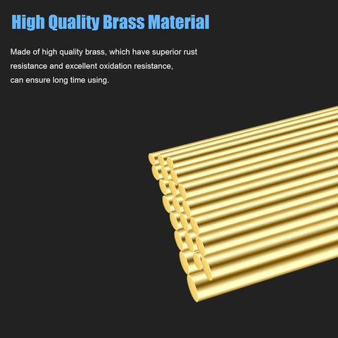 High-quality brass rods stacked, showcasing durability of Two Brass Rods Twelve Inches Long, Three Eighths Inch Diameter Round Stock Lathe Bar.
