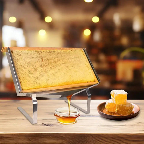 Stainless Steel Honeycomb Frame Display Stand For Langstroth Frames Beekeeping Uncapping Holder in rustic setting