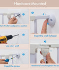 Installation steps for hardware mounted Extra Wide Baby Gate And Play Yard For Pets Or Kids, Adjustable from 35.8 to 78.74 inches.