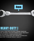 8mm wrench from 9 Piece Metric Open Flex Head Ratcheting Wrench Set 8 To 17mm With 72 Tooth Mechanism Chrome Vanadium Steel