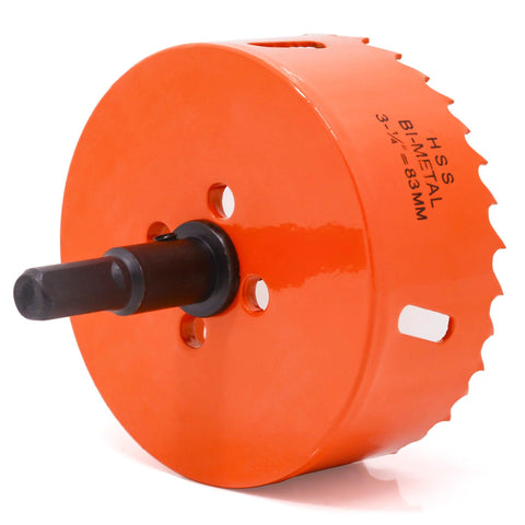 Koopi 3.25 in bi-metal hole saw with arbor and drill bit, orange, for metal, wood, plastic