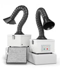 Top Shelf Solder Fume Extractor With Dual Layer Activated Carbon Filter, dual flexible hoses, compact design for clean air.
