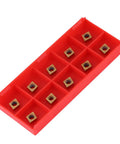 Carbide Lathe Inserts Set For Semi Finishing Steel CNC CCMT060204 HM YBC251 Tools in a red storage case, 10 inserts visible.