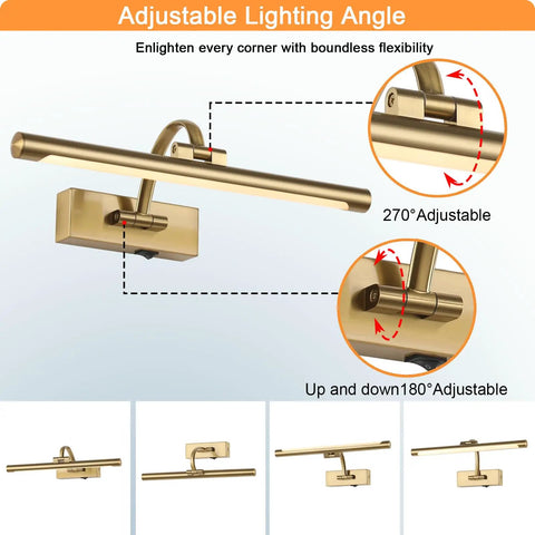 Super Sleek Wireless Picture Light For Wall Featuring Rechargeable Led Art Display With Remote Control Smooth Dimmable 3Cct Brightness Brass Gallery Sconce with adjustable lighting angle.