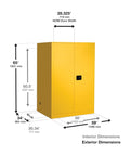 Built Like A Tank American Made 110 Gallon Flammable Liquid Storage Cabinet With Manual Close Fireproof Door dimensions in yellow 65 inches tall.
