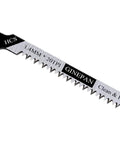 Close-up of T101AO blade from T Shank Jigsaw Blades Set 20 Pieces T101AO With Case For Woodworking DIY Curved And Scroll Cuts 3 Inch 20 TPI