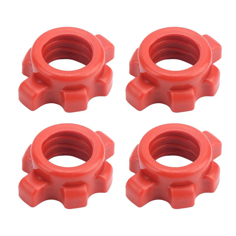 Close up of four star lock nuts for 40cm Dumbbell Handles With Anti Slip Rubber Grips And 4 Star Lock Nuts For Home Gym Weight Lifting PP Plastic Bar Grips
