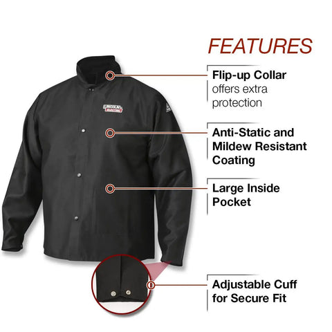 Premium Flame Resistant Cotton Welding Jacket For Comfort And Safety Black Medium Size With Anti Static 9 Oz FR Fabric Features