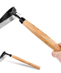 Japanese Weeding Sickle 13 Inch Hand Weeder And Garden Hoe for precision weed removal with ergonomic wooden handle in hand