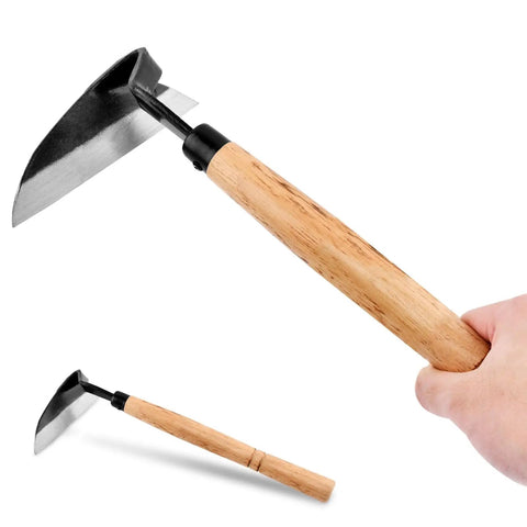 Japanese Weeding Sickle 13 Inch Hand Weeder And Garden Hoe for precision weed removal with ergonomic wooden handle in hand