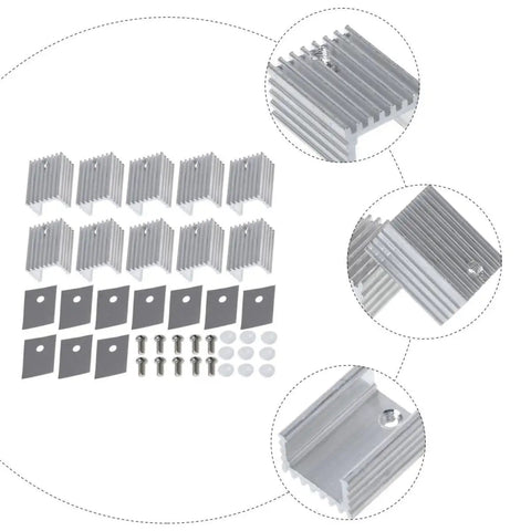 Heavy Duty Aluminum Heat Sink Kit 10 Pcs Triode Voltage Regulator Cooling Fins Metal Radiator For Electronics Computers Industrial Equipment Lightweight Quick Install Durable Thermal Management For Chips, 20x15x10 mm