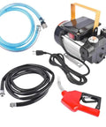 Heavy Duty Self Priming 110V AC Oil Transfer Pump 16 GPM Fuel Diesel Kit, hoses, nozzle for fluid transfer tasks.
