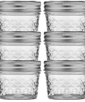 Wide Mouth Quilted Crystal Jelly Jars With Lids And Bands For Canning, Juices, Jams, Jellies, Sauces, Pickles, Pack Of 6
