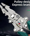 Badass 12 In 1 Foldable Wire Stripper And Cable Cutter Pliers for Tough Job Sites showing a detailed view of the cutting and stripping tools.