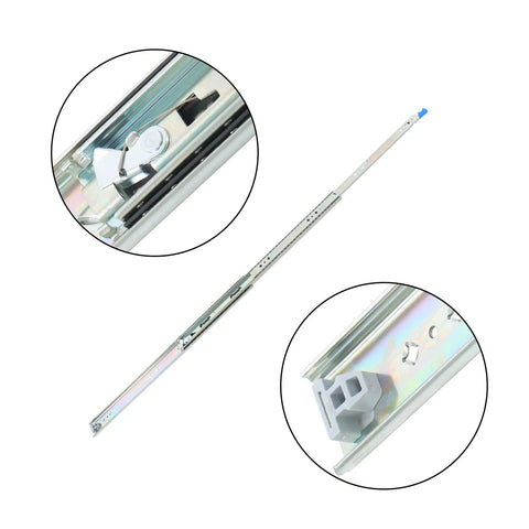 Beefy 28 Inch Locking Drawer Slides With Soft Close Heavy Duty Ball Bearing Side Mounted Hardware 3 Stage Full Extension 250 Pound Load Capacity For Industrial And Home Use close-up of locking mechanism
