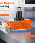 Top Shelf Electric Tapping Machine With Solid Magnetic Base M3 To M16 Flexible Speed Auto Lube Built In Air Blower Full Rotation Arm For No Sweat Threading Any Day on a steel workbench.