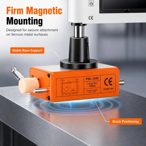 Top Shelf Electric Tapping Machine With Solid Magnetic Base M3 To M16 Flexible Speed Auto Lube Built In Air Blower Full Rotation Arm For No Sweat Threading Any Day on a steel workbench.