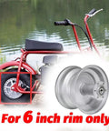 Compact mini bike next to water with focus on 6-inch rim, compatible with Beefy 50T Balanced Rear Chain Sprocket for power transfer.