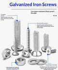 Galvanized Iron Screw And Nut Set Kit With Self Tapping Screws Nuts And Washers In Multiple Sizes Corrosion Resistant Assortment