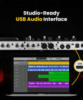 GP-200 Multi Effects Pedal For Guitar And Bass With Amp Modeling IR Loader Expression Pedal USB Audio Interface Looper Drum Machine And Gig Bag Bundle For Live Gigs showcasing USB audio interface connected to a laptop screen displaying audio tracks.