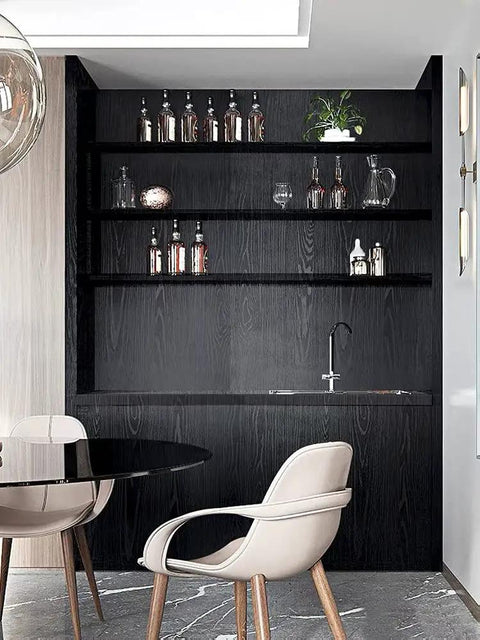 Kitchen counter with Peel And Stick Black Wood Grain Wallpaper For Counters And Cabinets, Self Adhesive Removable Wall Covering.