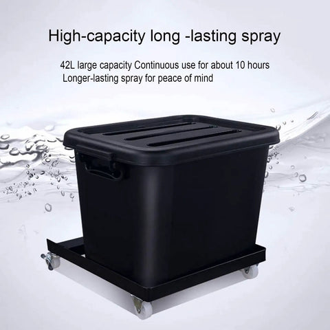Heavy Duty Industrial Misting Fan With Fine Water Spray Delivers Straight Up Powerful Cooling For Outdoor Gyms And Greenhouses, 42L black container for mist water.
