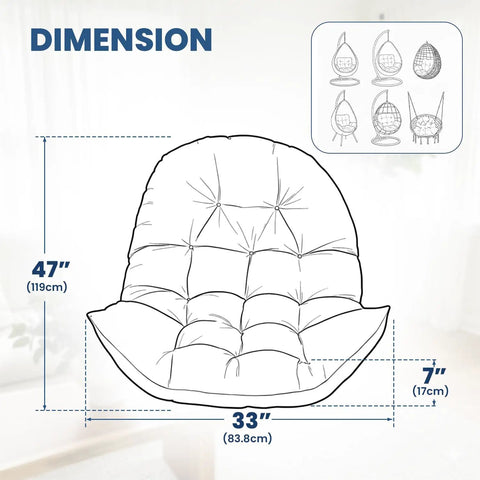Egg Chair Cushion Replacement For Outdoor Hanging Chairs 47x35x7 Inches Blue Ultra Cozy Thick 6 Inch Cushion Diagram