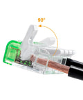 Solid Choice Tool Free Lever Wire Nuts Fifty Piece Compact Splicing Connector Assortment With Rugged Case Includes Two Three Five Port Terminals Awg Electrical Projects No Sweat Connection close-up of lever connector with copper wire.