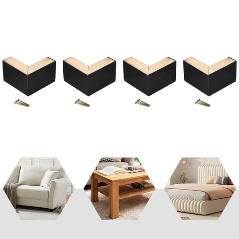4 Pcs Black Wood Furniture Legs Set L Shaped Table Feet Bed Riser Compatible For Cabinets And Sofas Easy Install No Fuss Reusable