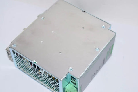 Quint PS 24V DC Power Supply, 10A Output, 1AC Input, Plug In Screw Connection, DIN Rail Mount, Selectable Fuse Breaking (SFB) Tech, High Efficiency Industrial PSU, 9x9x7 in, 4 lb, Used Like New, metal industrial power supply top view