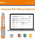 Go-To RC-51H USB Temperature Data Logger Reusable Digital Recorder For Medical Refrigerators And Food Cold Chain, Programmable Thermometer Monitor With 32000 Data Points, High Accuracy, Quick PDF Export Without Software. Orange USB logger with laptop report and PDF/Excel/TXT icons