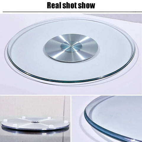 Heavy Duty Tempered Glass Lazy Susan Turntable For Dining Table 39 Inch Round Serving Tray 10mm Thick Clear Glass