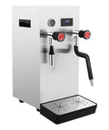 Straight Up Commercial Milk Frother And Automatic Steam Boiler With Led Digital Display 2.1 Gallon Dual Tank Espresso Maker, stainless steel surface and digital panel.