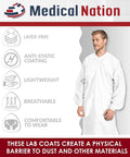 Disposable White Lab Coat For Medical Settings, Large, Case Of 30, Unisex Fit, Latex Free PPE Coat With Snaps, lightweight worn by model