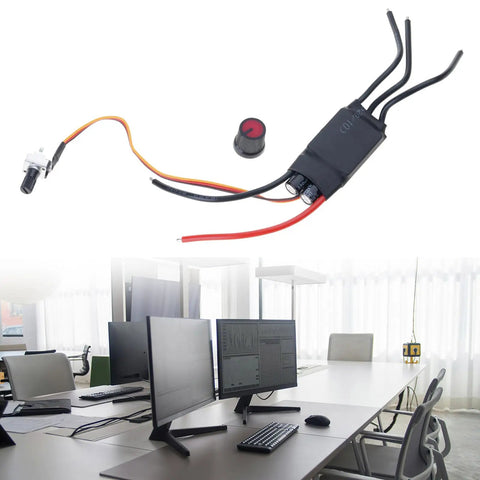 High Speed Three Phase Brushless Motor Driver For DC 12 to 24 Volt Systems With 0 to 5 Volt Control BLDC drive setup in office.