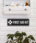 First Aid Kit Sign Navy Blue And White Small Durable Plastic With Adhesive Foam Tape For Easy No Tools Mount On Doors Walls Or Glass