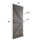 36 Inch By 84 Inch DIY Solid Interior Barn Door Kit With Knotty Pine, Painted Dark Gray Finish, Side View Dimensions Shown