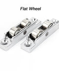 Rock Solid Zinc Alloy Replacement Rollers For Sliding Doors And Windows Super Smooth Glide Track System Quick Mount Hardware No Sweat Double Wheel Balance Adjustment Cabinet Sliding Glass Door Gear Kit flat wheels in silver finish