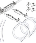 Two Pack Brake Bleeder Hose Kit With One Way Check Valve And Clamp For Motorcycle And Car Hydraulic Brake Bleeding Replacement Tool Universal Fit For Efficient Air Removal And Easy Fluid Replacement, showing two hoses and check valves.