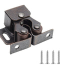 10 Pack Double Roller Cabinet Latches With Spear Strike For Cupboard Closet Door Easy Install Secure Closure Antique Bronze Finish