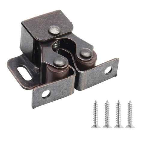 10 Pack Double Roller Cabinet Latches With Spear Strike For Cupboard Closet Door Easy Install Secure Closure Antique Bronze Finish