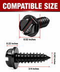 Heavy Duty License Plate Screws With Rustproof Finish Black Stainless Steel Bolt Kit compatible sizes shown on detailed image.