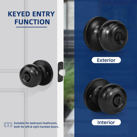 Keyed Entry Door Knob Set Matte Black 6 Pack For Exterior And Interior Doors With Lock And Key Left Or Right Handed ANSI Grade 3