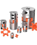 Premium Aluminium Flexible Plum Shaft Coupling For CNC And Motor Encoder With D45L78 Jaws Design displayed in various sizes.