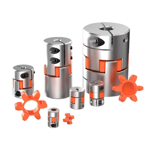 Premium Aluminium Flexible Plum Shaft Coupling For CNC And Motor Encoder With D45L78 Jaws Design displayed in various sizes.