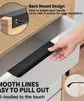 Five Pack Black Hidden Drawer Cabinet Handles Aluminum Alloy Arc Edge Pull Back Mount Concealed Furniture Hardware For Dresser Kitchen 300mm 11.8 Inch with back mount design installed on drawer