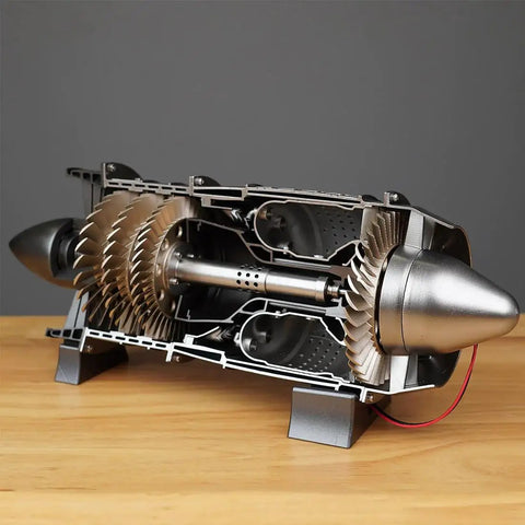 1/3 Scale Turbojet Engine Kit For Aircraft Gearheads, 100-Piece DIY Model With Realistic Fan Blade Action, CNC Machined Parts, Premium Resin Components, Build Your Own Jet Engine cutaway on stand