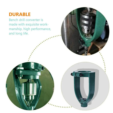 Rock Solid Portable Drill Press Square Tenon Converter with durable metal construction showcases its dual highlights and detailed view.