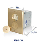 Built Tough Self Grounding Duplex Floor Box With Two Outlets 15 Amp Ivory Brass Finish Ready to Wire with included parts
