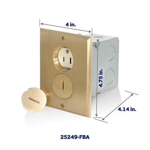 Built Tough Self Grounding Duplex Floor Box With Two Outlets 15 Amp Ivory Brass Finish Ready to Wire with included parts
